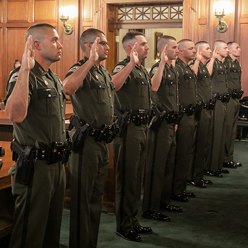 Law Enforcement officers swearing in at the courthouse